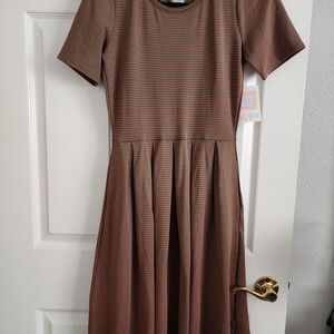 LuLaRoe Brown Striped Midi Fit-and-Flare Dress